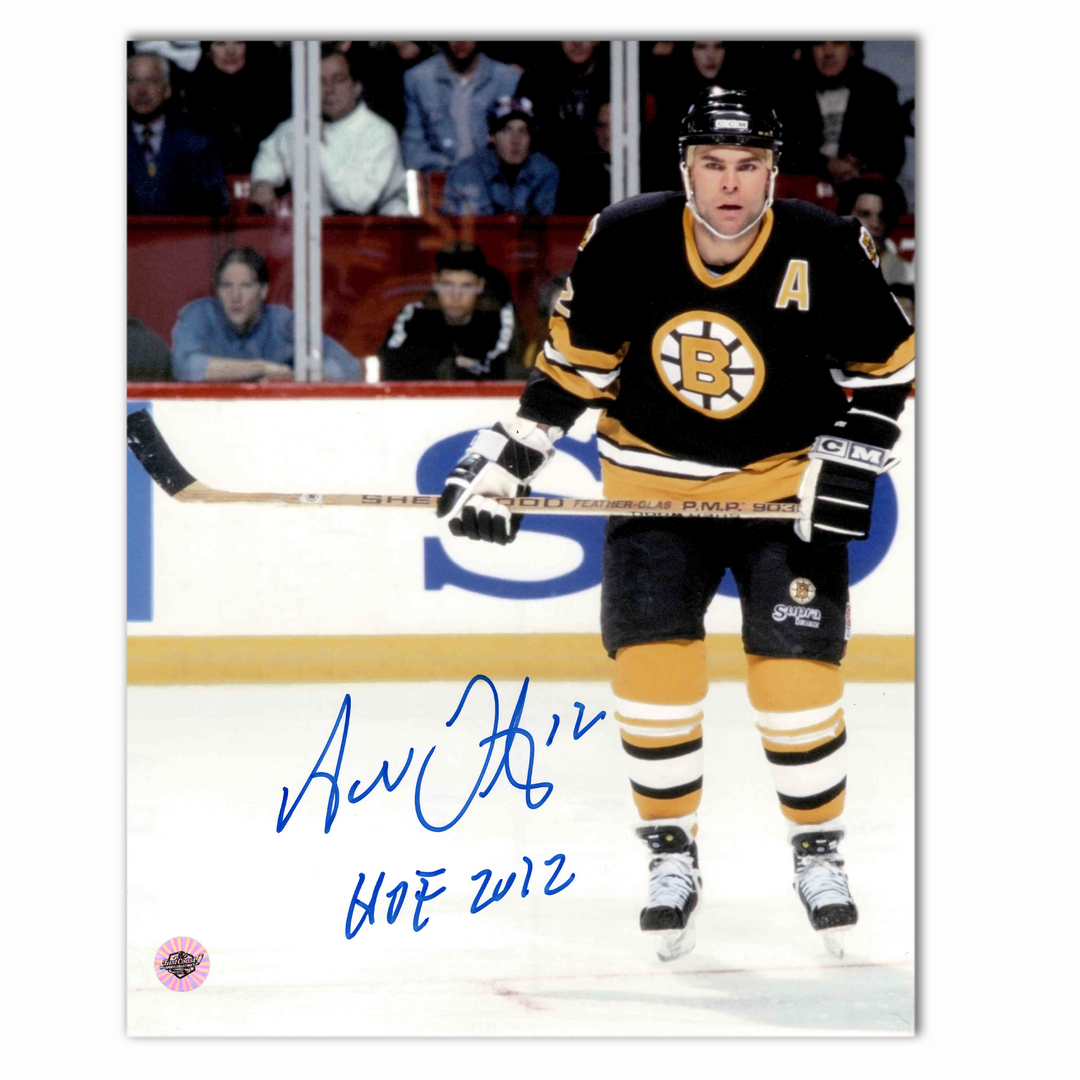 Adam Oates Autographed Boston Bruins Home 8x10 Photo (Holding Stick)