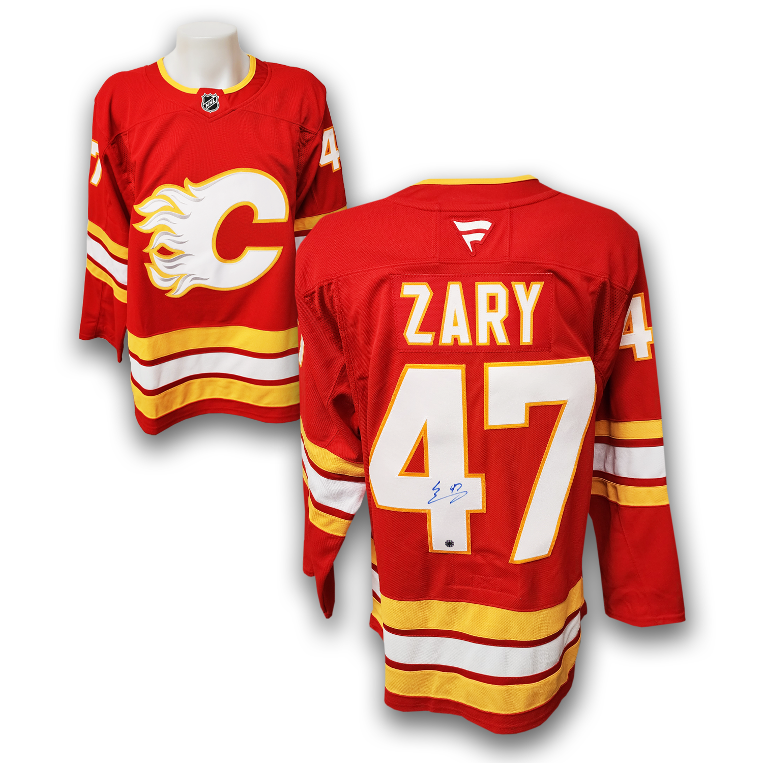 Connor Zary Autographed Calgary Flames Fanatics Premium Jersey Connor Zary Autographed Calgary Flames Fanatics Premium Jersey