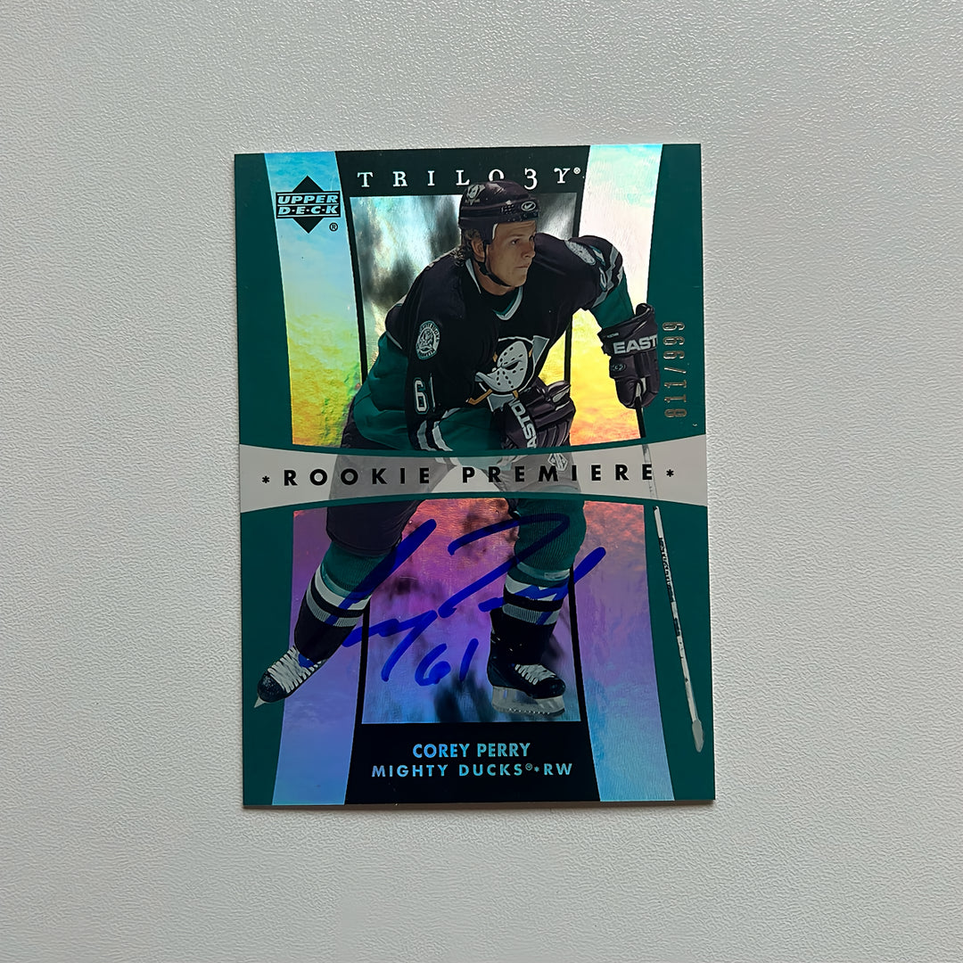 2005-06 UD Trilogy Premier #171 COREY PERRY Autoraphed Rookie Card - #/999