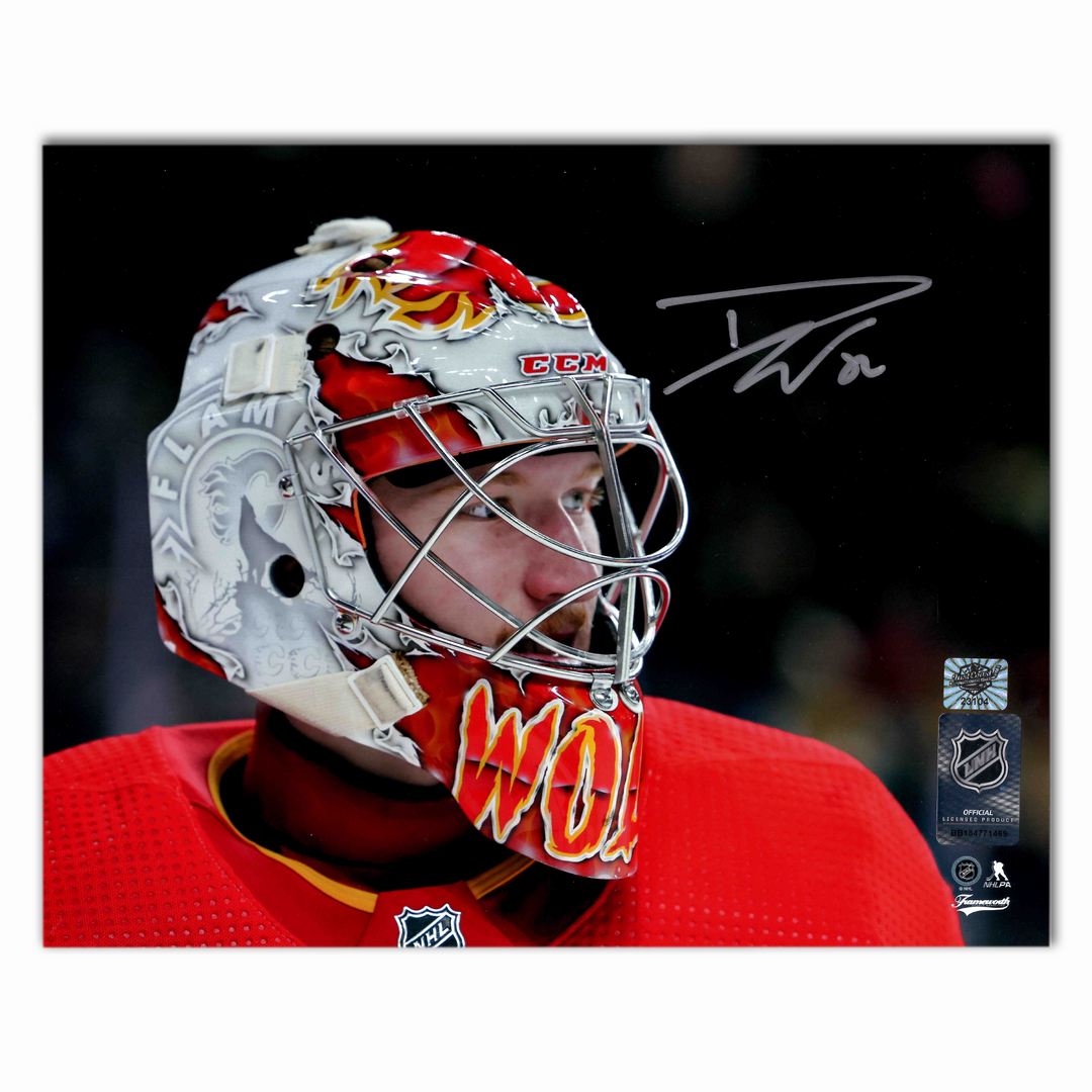 Dustin Wolf Autographed Calgary Flames Home Close Up 8x10 Photo