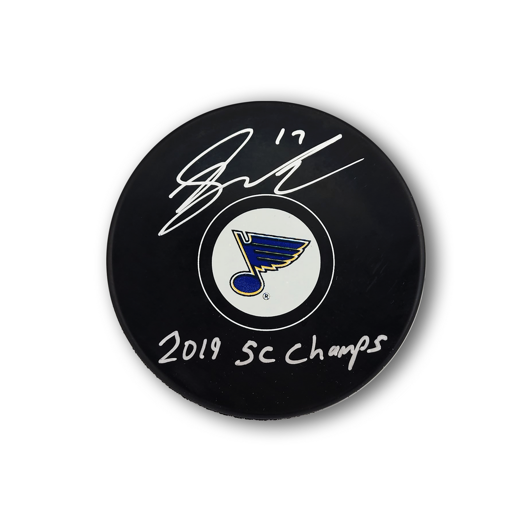 Jaden Schwartz Autographed St. Louis Blues Hockey Puck Inscribed 2019 SC Champs