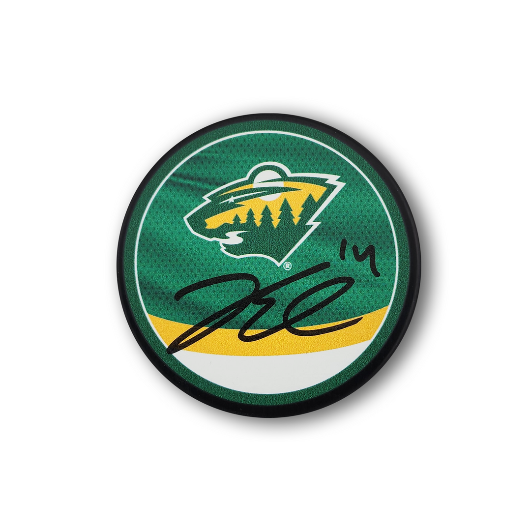 Joel Erikkson Ek Autographed Minnesota Wild Reverse Retro Hockey Puck