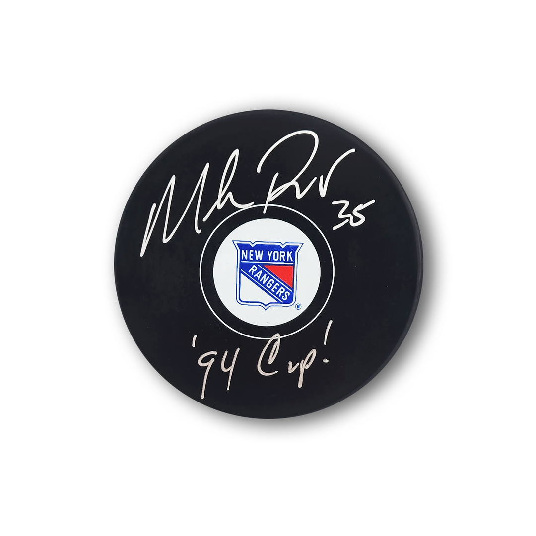 Mike Richter Autographed New York Rangers Hockey Puck Inscribed 94 Cup