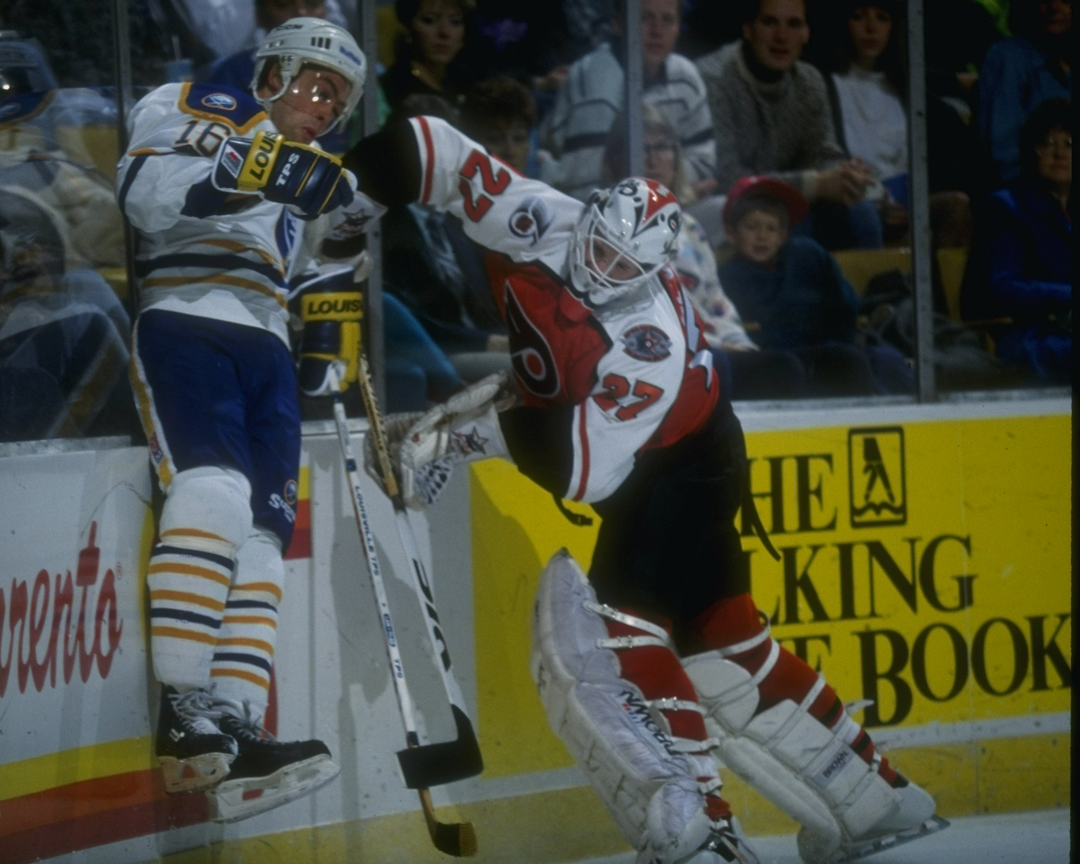 Pre-Order - Ron Hextall Autographed Philadelphia Flyers Pat Lafontaine Fight 8x10 Photo