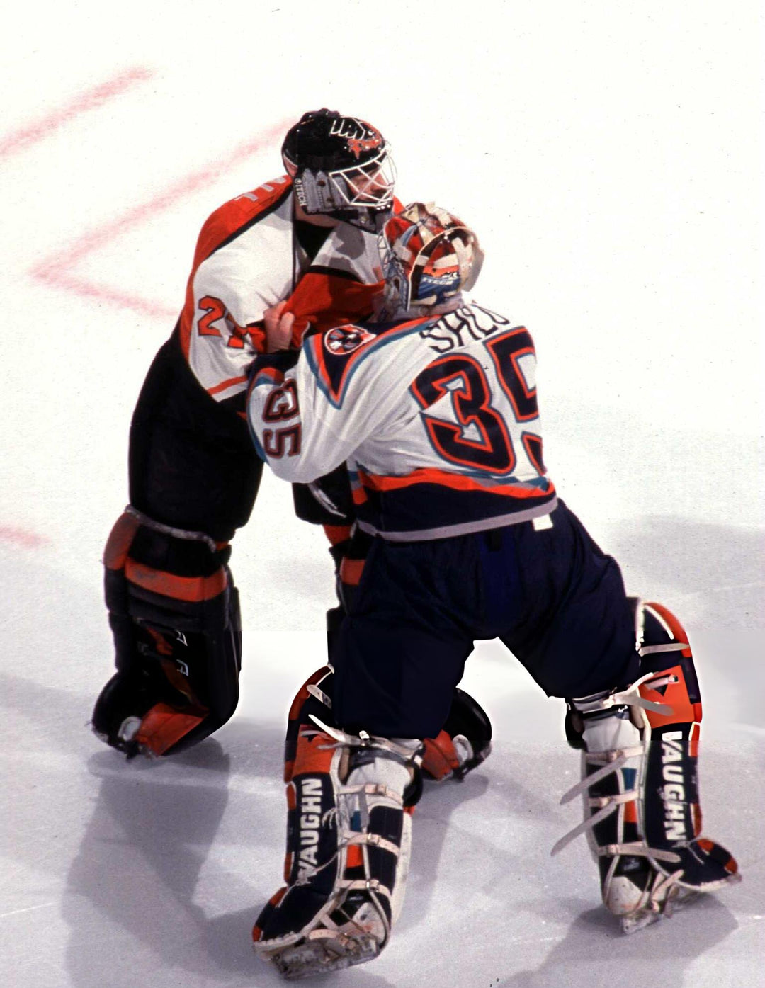 Pre-Order - Ron Hextall Autographed Fighting Tommy Salo 8x10 Photo