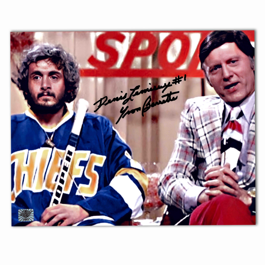 Yvon Barrette Autographed Slap Shot Blue 8x10 Photo