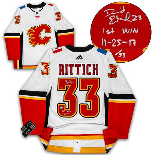 David Rittich Calgary Flames Signed & Dated 1st Win Adidas Jersey #/33