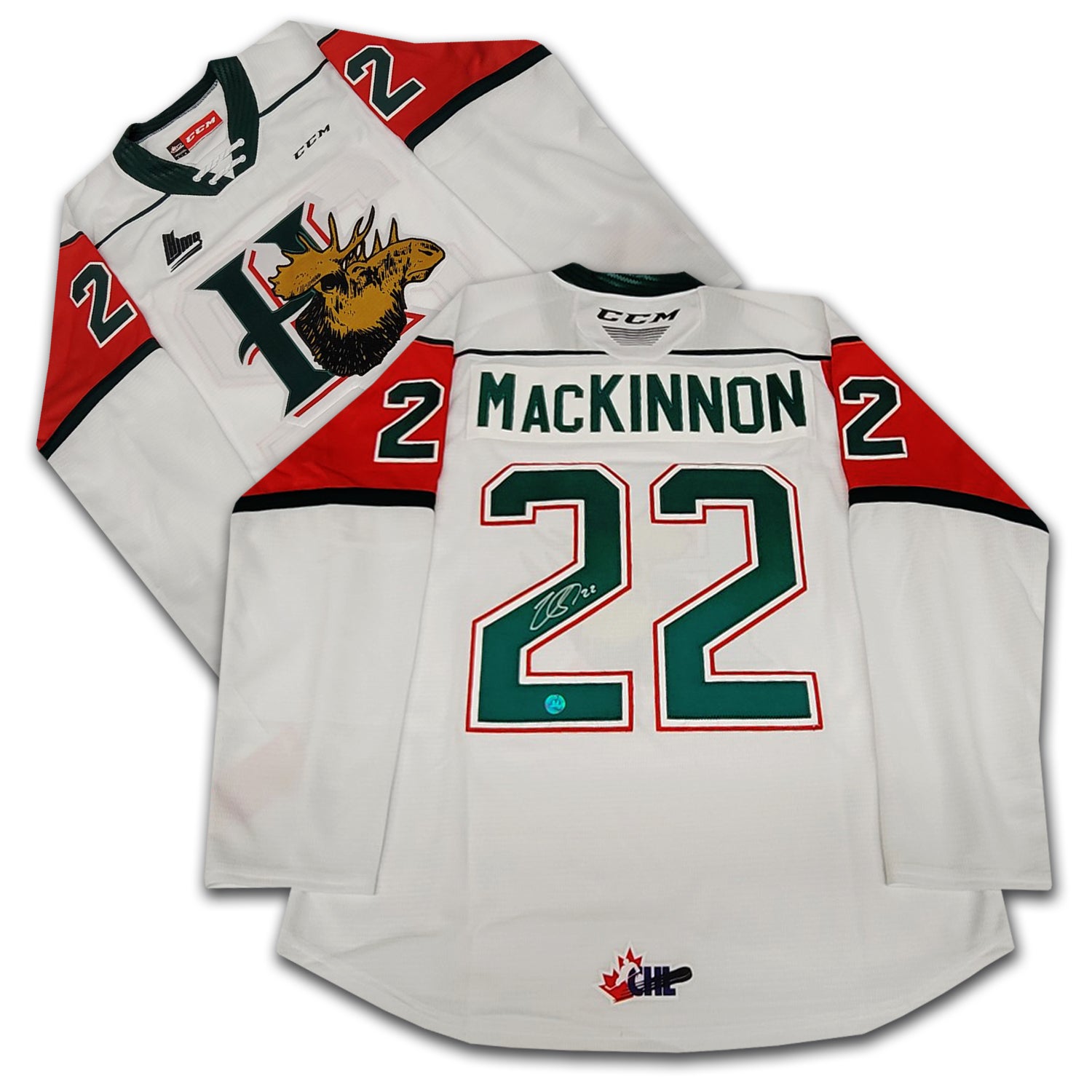 Nathan Mackinnon Halifax Moose Heads Autographed White CCM Jersey East Coast Sports Collectibles