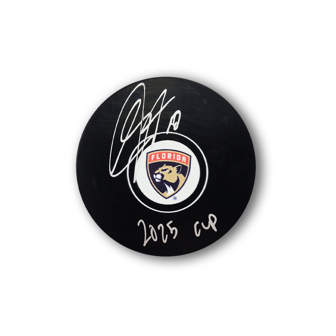 A.J Greer Autographed Florida Panthers Hockey Puck Inscribed 2025 Cup