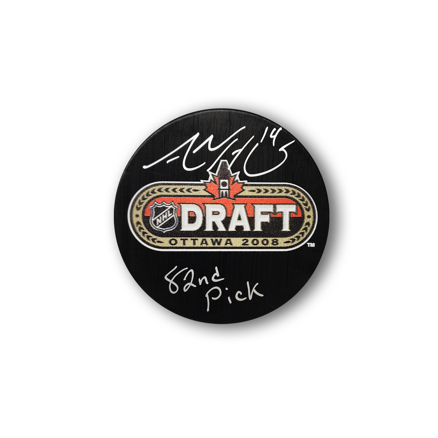 Adam Henrique Autographed 2008 NHL Draft Hockey Puck Inscribed 82nd Pick