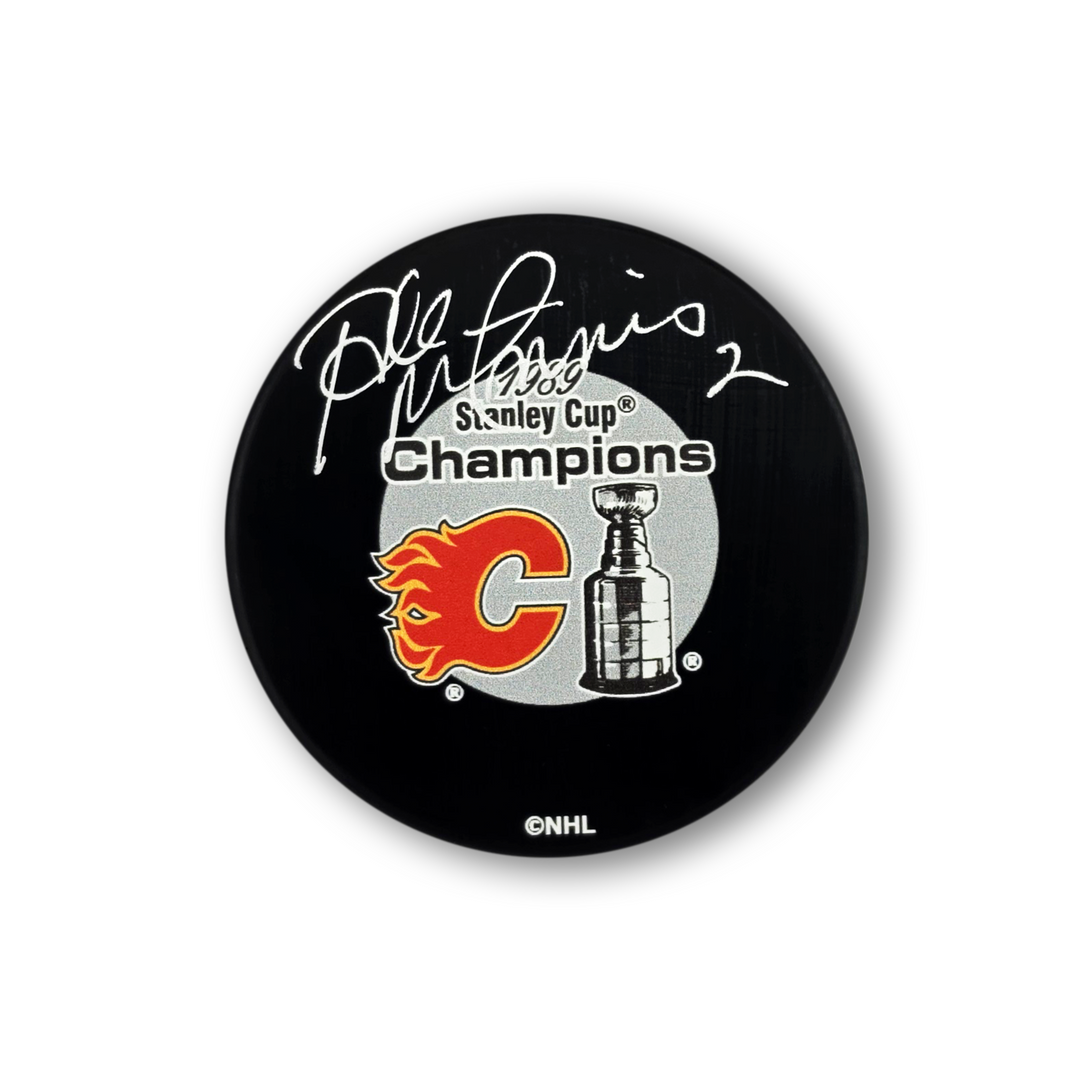 Al MacInnis Autographed Calgary Flames 1989 Stanley Cup Hockey Puck