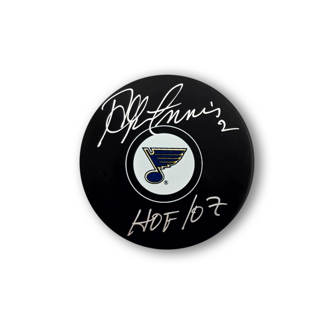Al MacInnis Autographed St. Louis Blues Hockey Puck Inscribed HOF 07