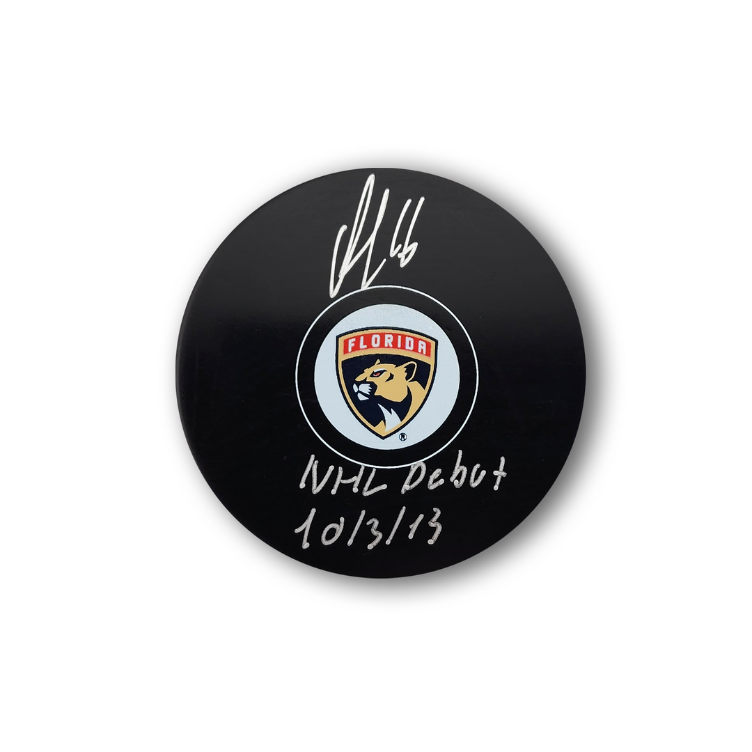 Aleksander Barkov Autographed Florida Panthers Hockey Puck Inscribed NHL Debut