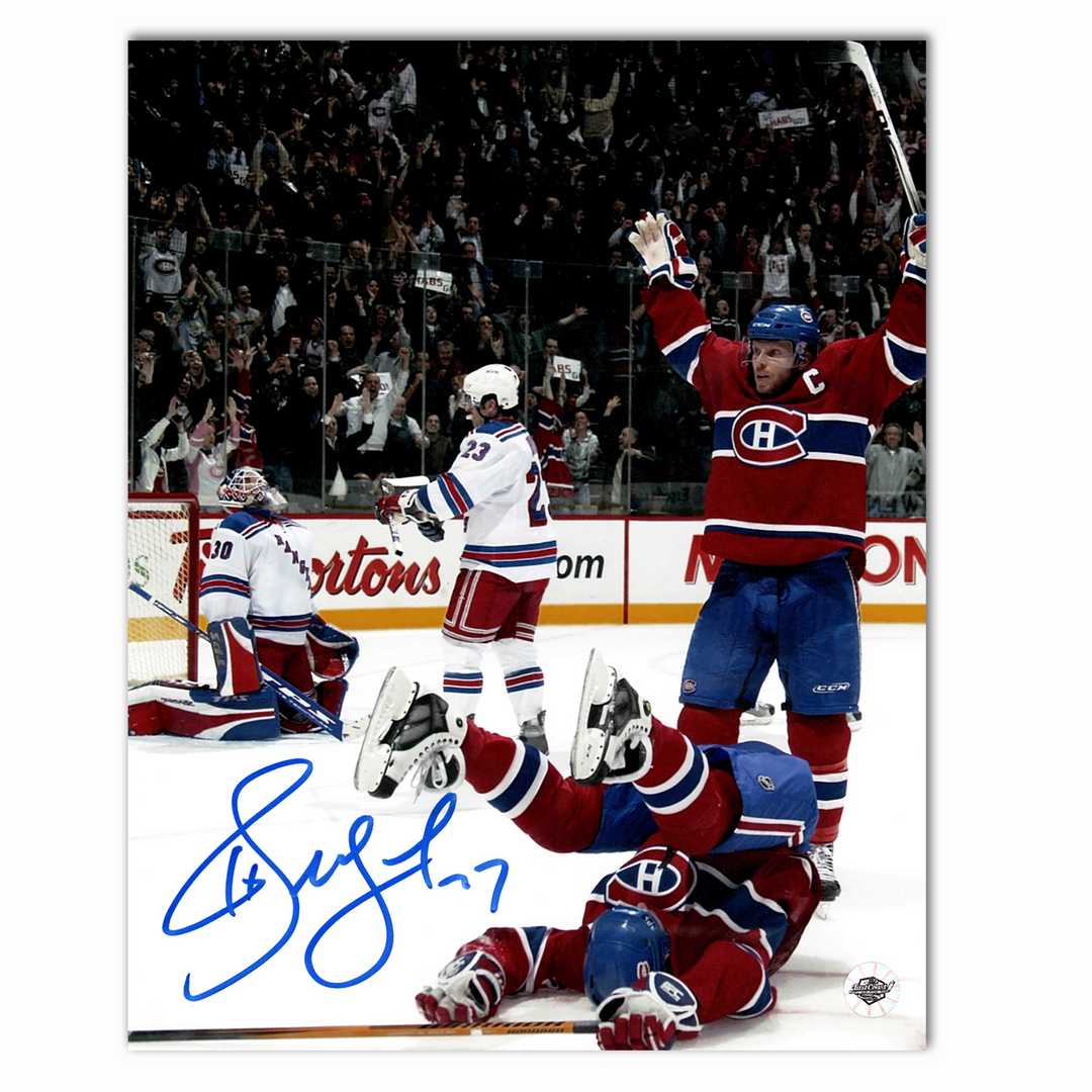 Alex Kovalev Autographed Montreal Canadiens Home 8x10 Photo (Knocked Down)