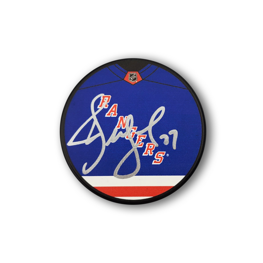 Alex Kovalev Autographed New York Rangers Jersey Design Hockey Puck