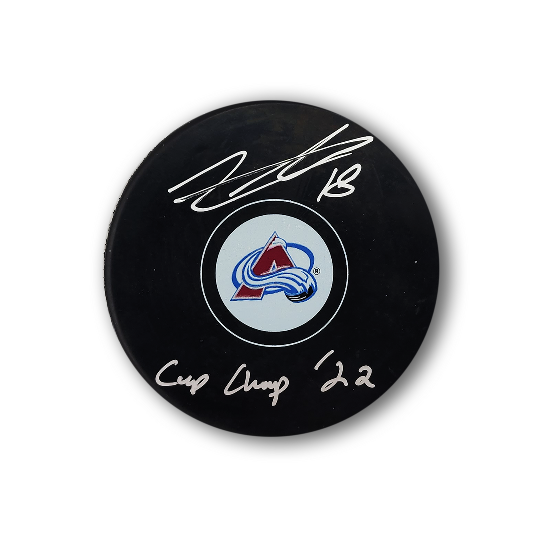 Alex Newhook Autographed Colorado Avalanche Hockey Puck Inscribed