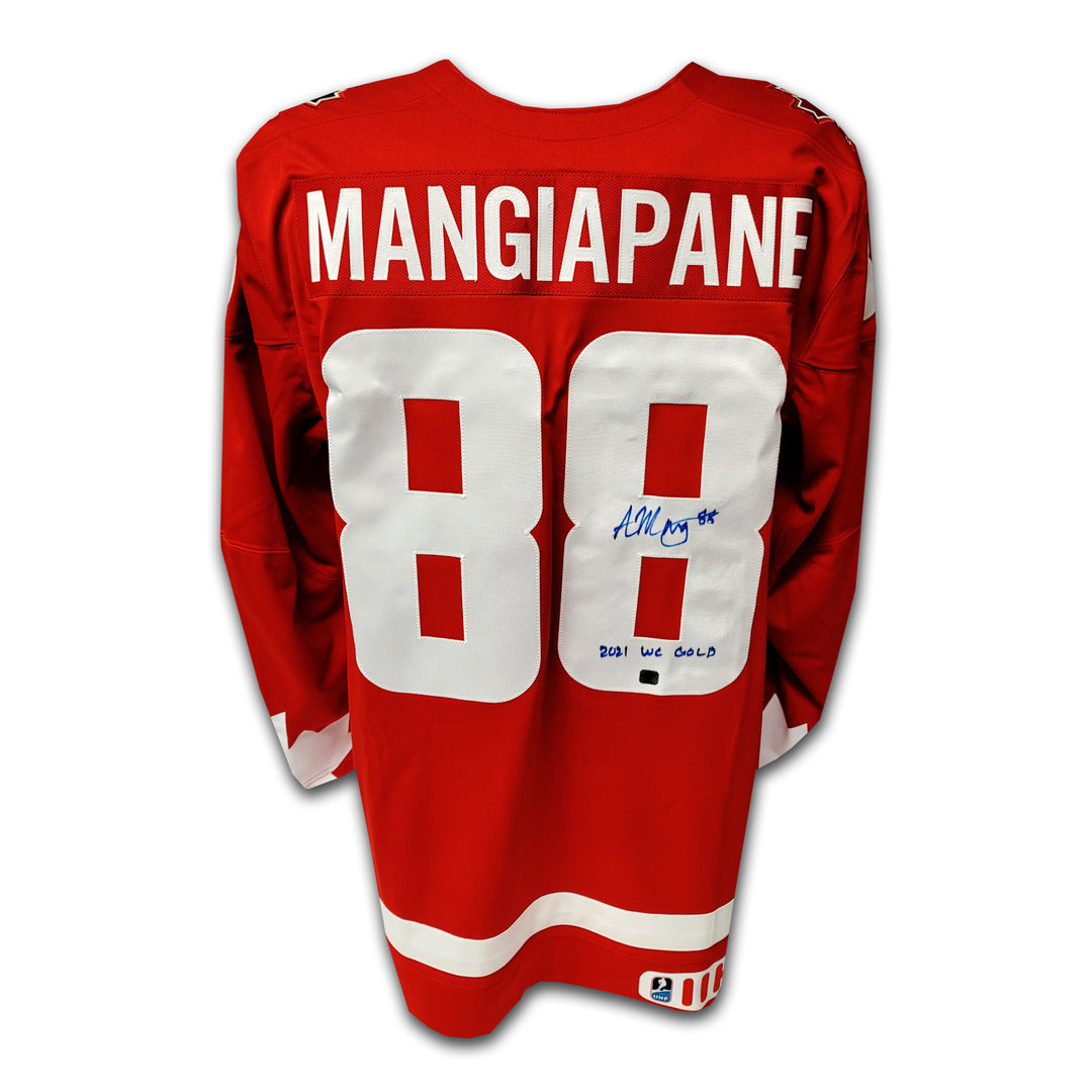 Andrew Mangiapane Team Canada 2021 Red Alternate Nike Jersey Inscribed 2021 WC Gold