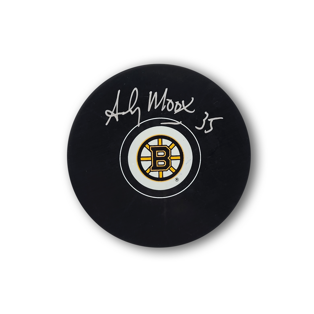 Andy Moog Autographed Boston Bruins Hockey Puck