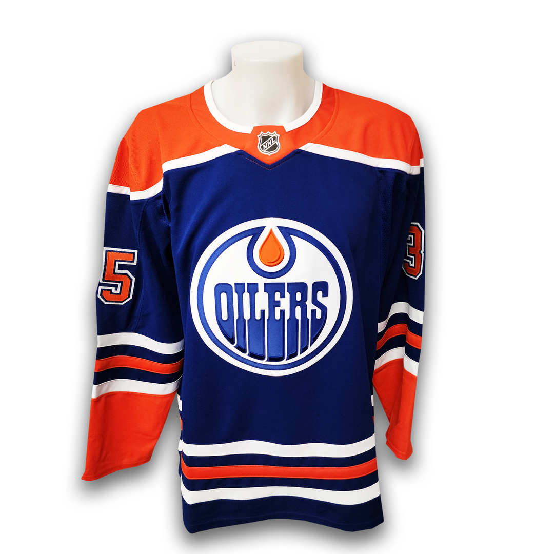 Andy Moog Autographed Edmonton Oilers Fanatics Premium Jersey Career Inscriptions