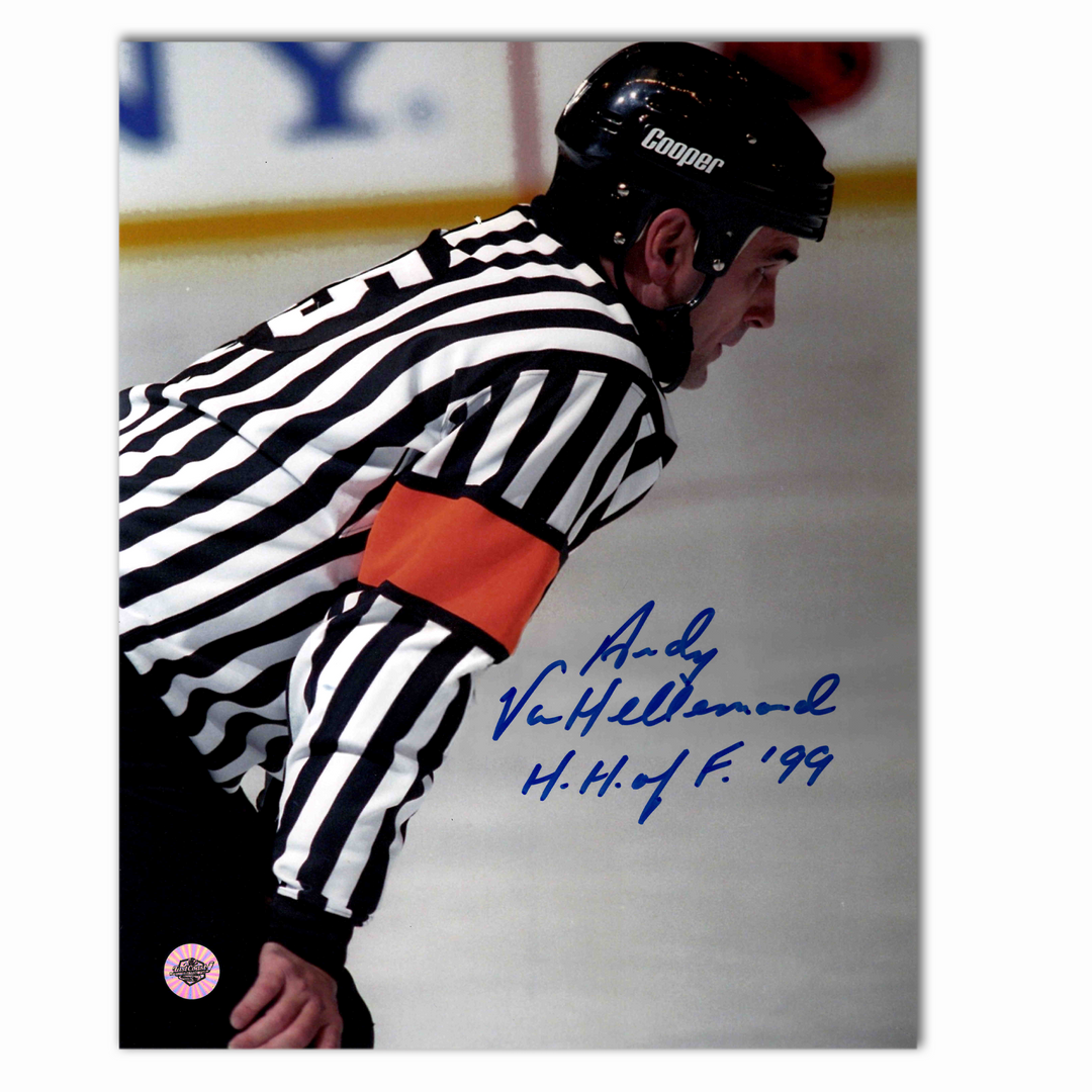 Andy Van Hellemond Autographed NHL Official Referee 8x10 Photo (Close Up)