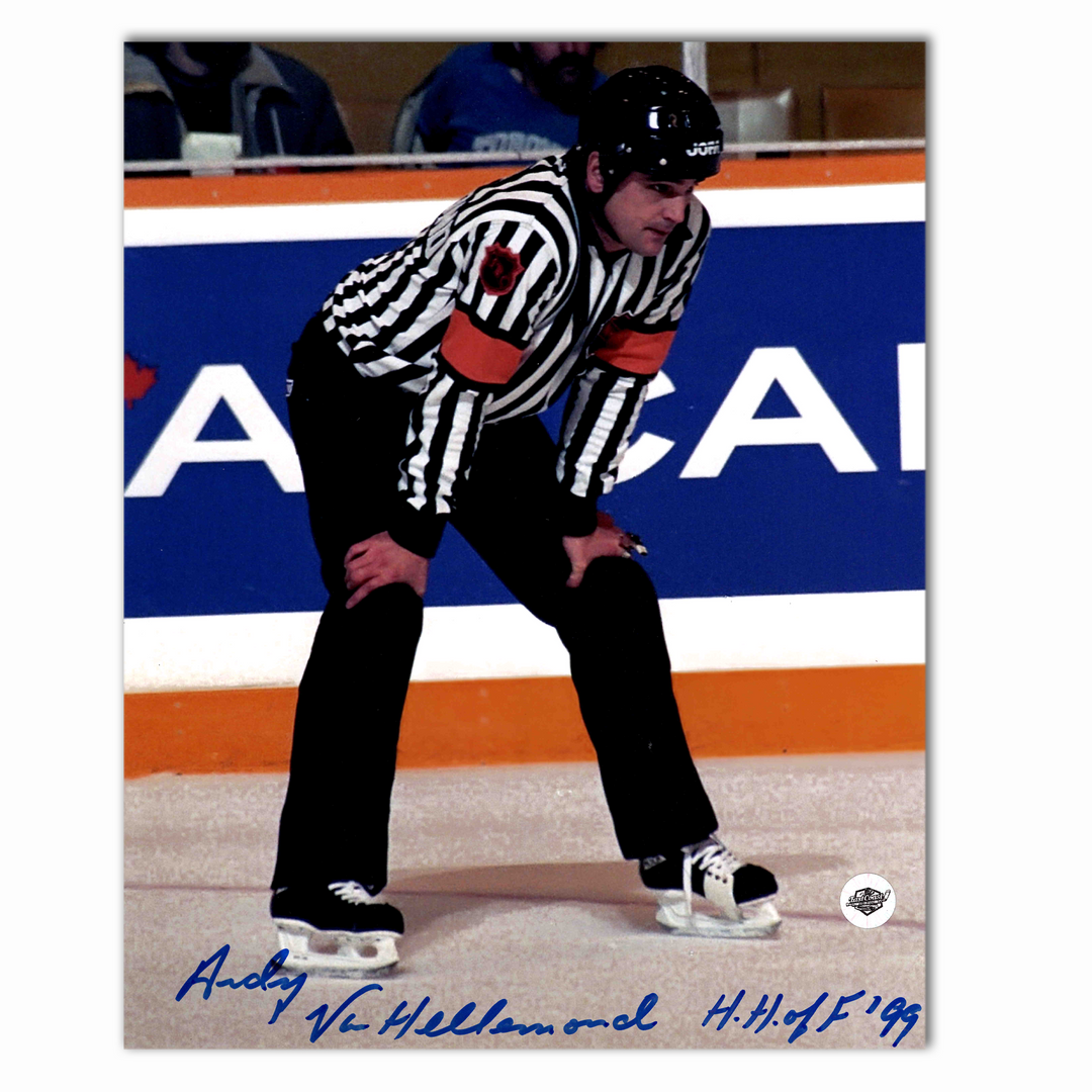 Andy Van Hellemond Autographed NHL Official Referee 8x10 Photo (Signed on Bottom)