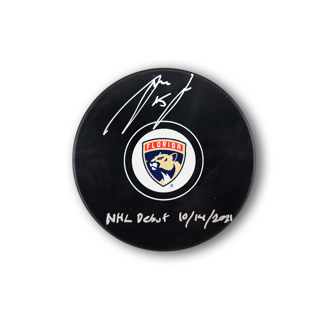 Anton Lundell Autographed Florida Panthers Hockey Puck Inscribed NHL Debut