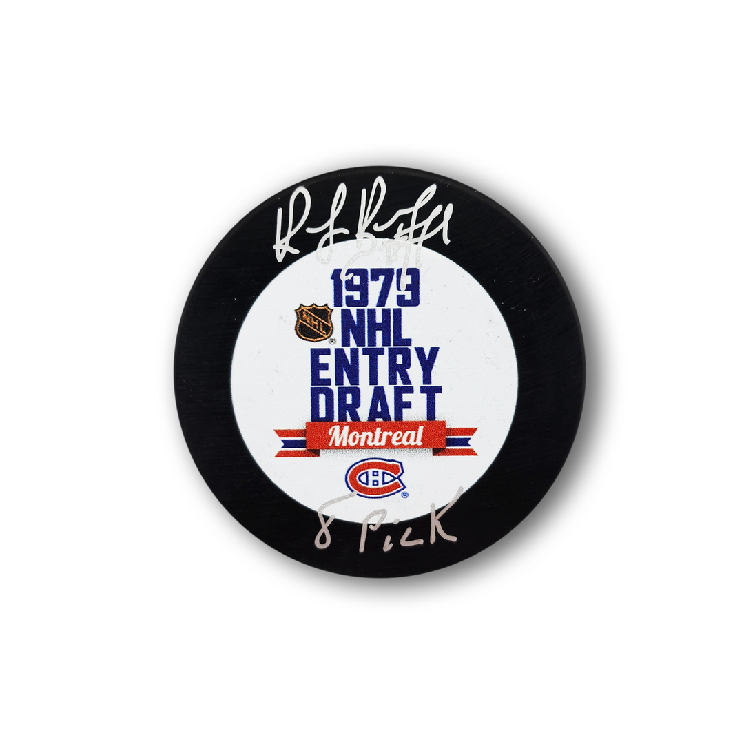Ray Bourque Autographed 1979 NHL Draft Hockey Puck Inscribed 8th Pick