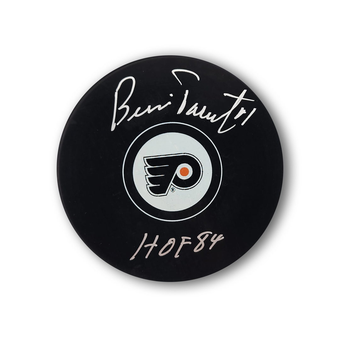 Bernie Parent Autographed Philadelphia Flyers Hockey Puck HOF 84