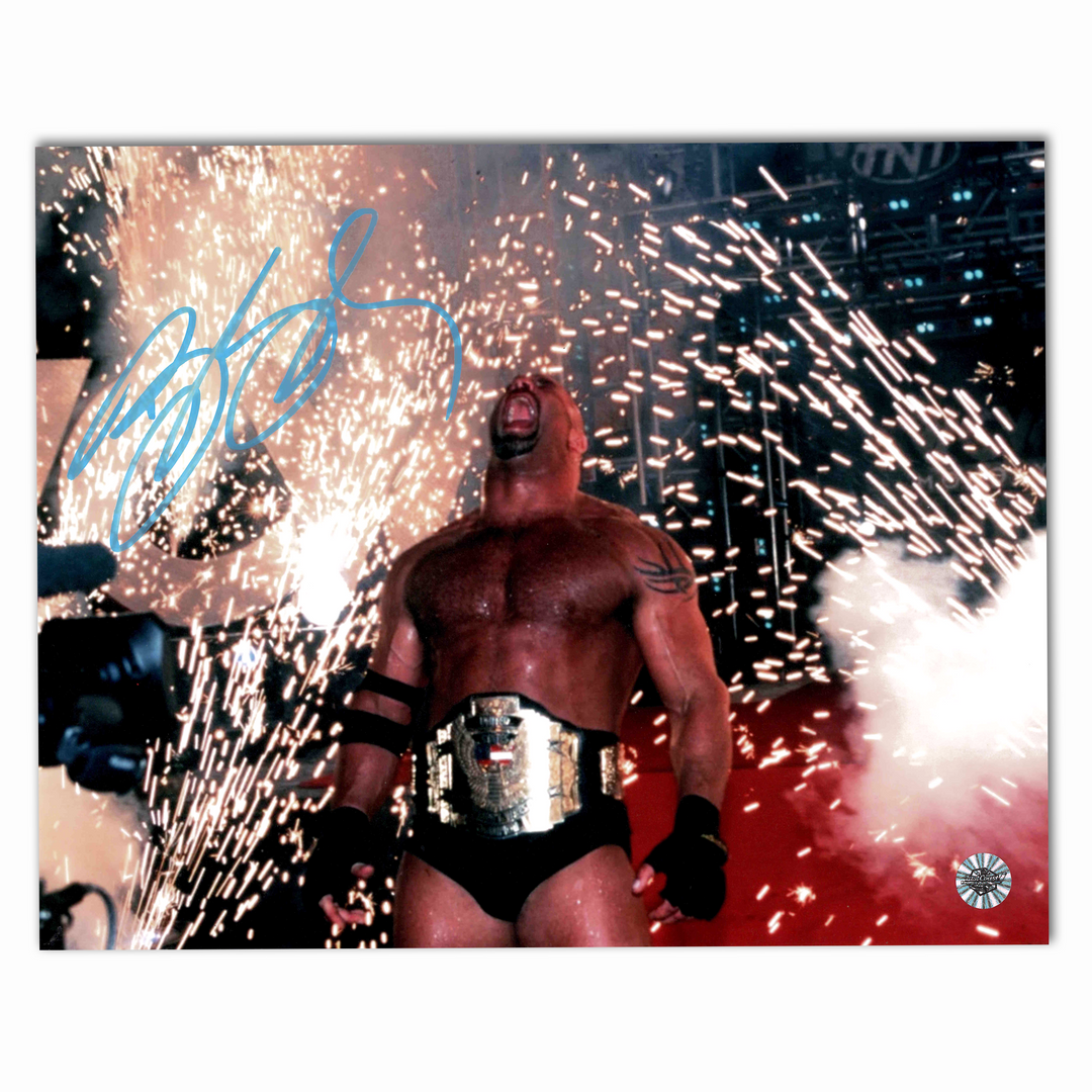 Bill Goldberg Autographed Wrestling Entrance Horizontal 8x10 Photo (With Belt)