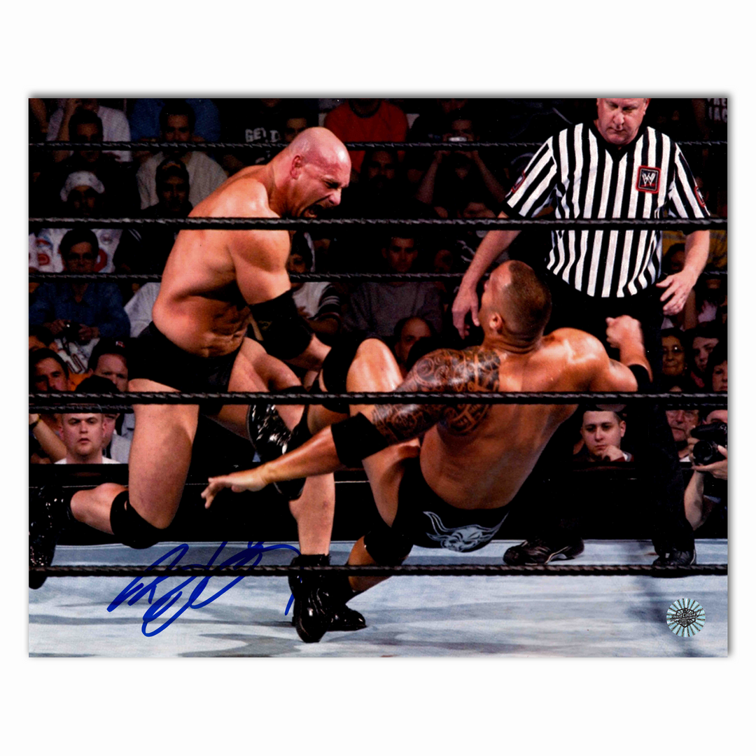 Bill Goldberg Autographed Wrestling 8x10 Photo (The Rock Against The Ropes)
