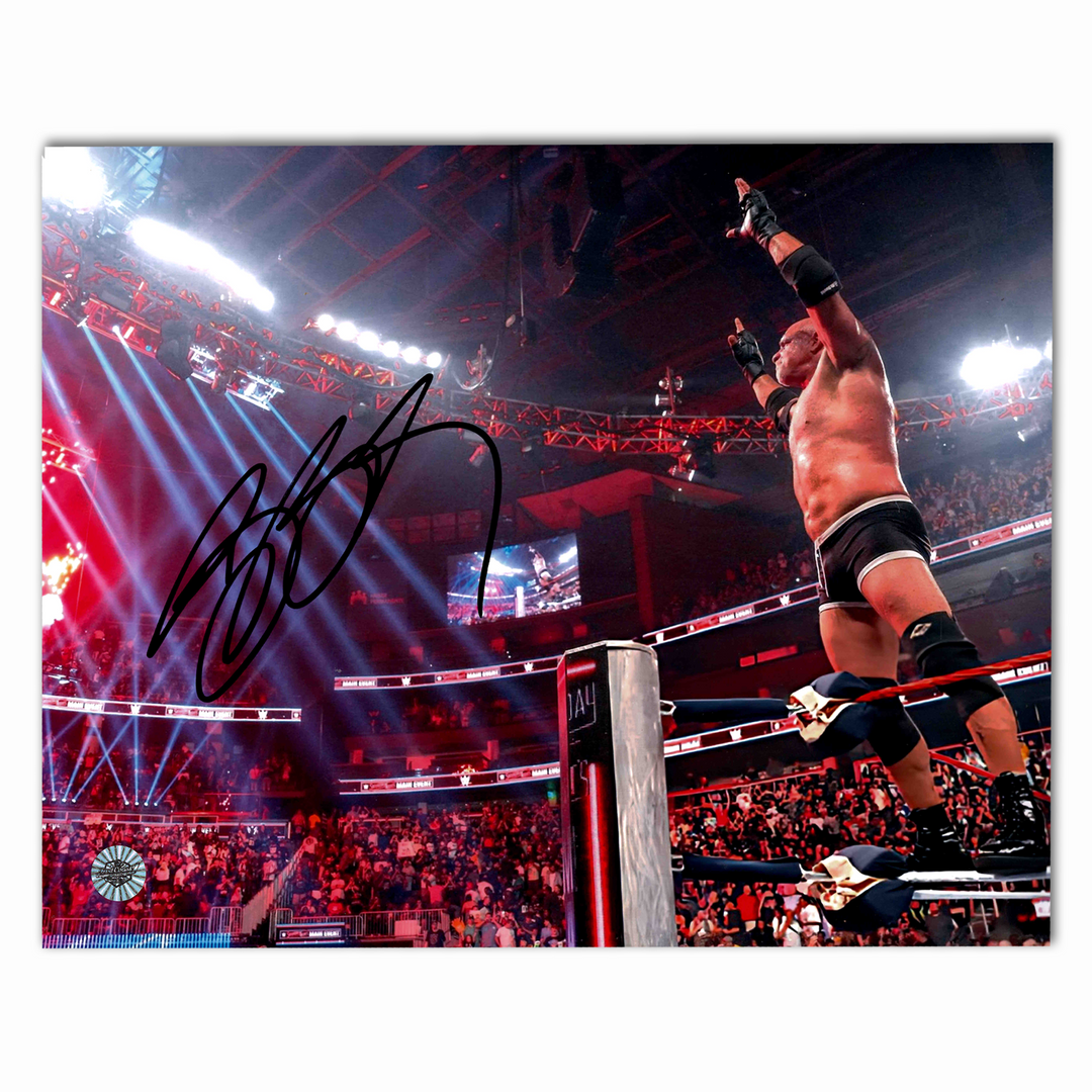 Bill Goldberg Autographed Wrestling 8x10 Photo (Standing On The Ropes)