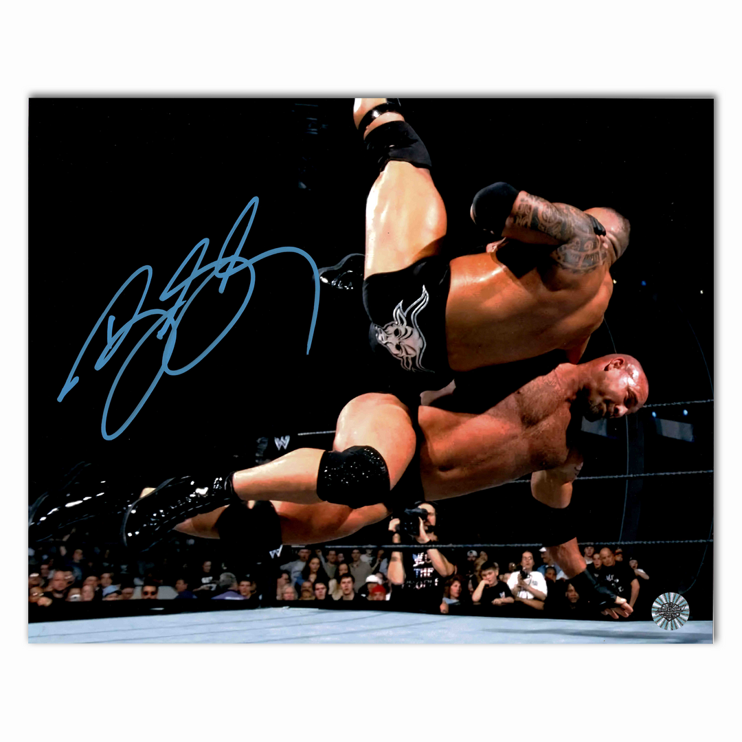 Bill Goldberg Autographed Wrestling Against The Rock 8x10 Photo