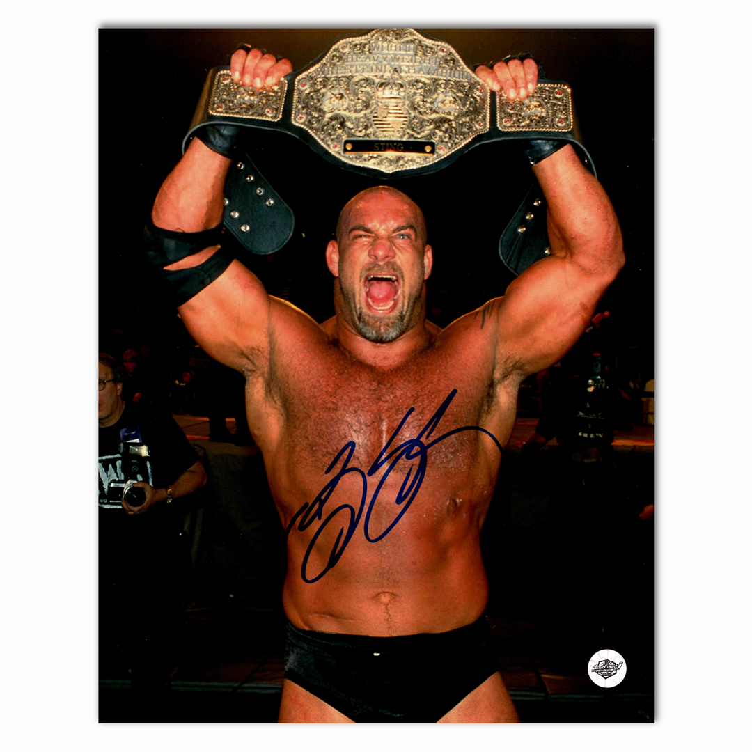 Bill Goldberg Autographed Wrestling World Heavyweight Championship 8x10 Photo (Overhead)