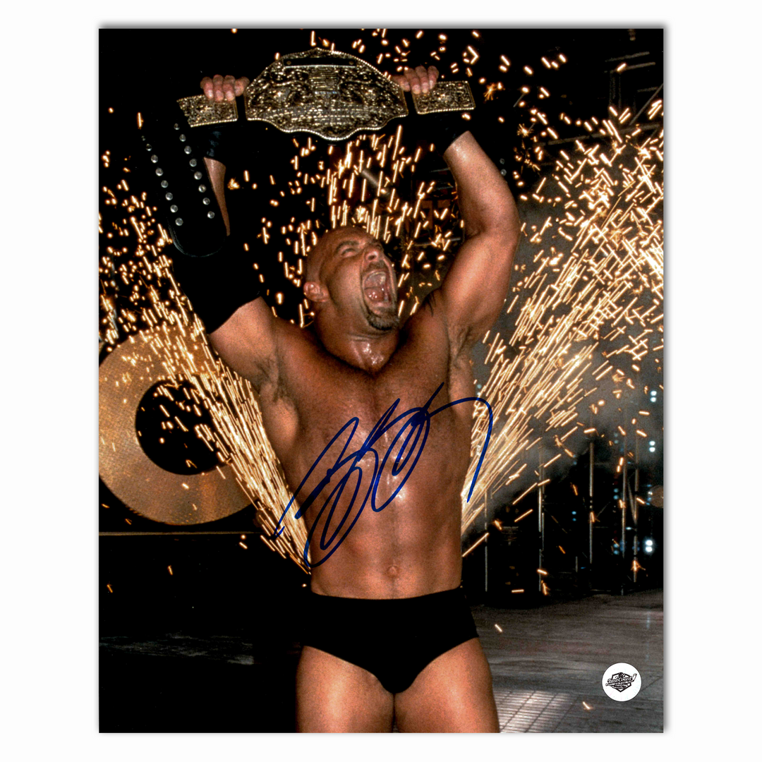 Bill Goldberg Autographed Wrestling World Heavyweight Championship 8x10 Photo (Sparkles)