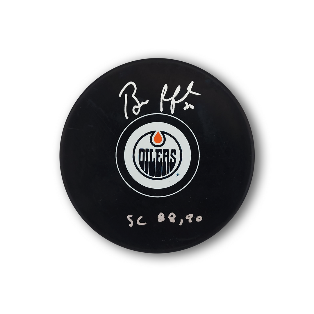 Bill Ranford Autographed Edmonton Oilers Hockey Puck SC 88-90