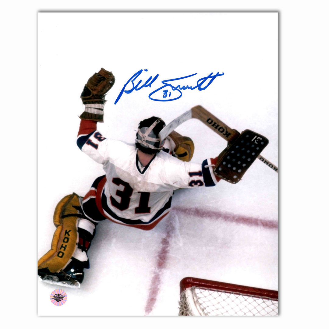 Billy Smith Autographed New York Islanders Away 8x10 Photo (Close Up)