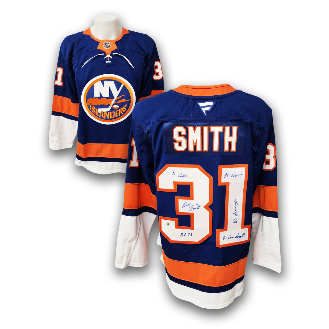 Billy Smith Autographed New York Islanders Home Fanatics Premium Career Jersey