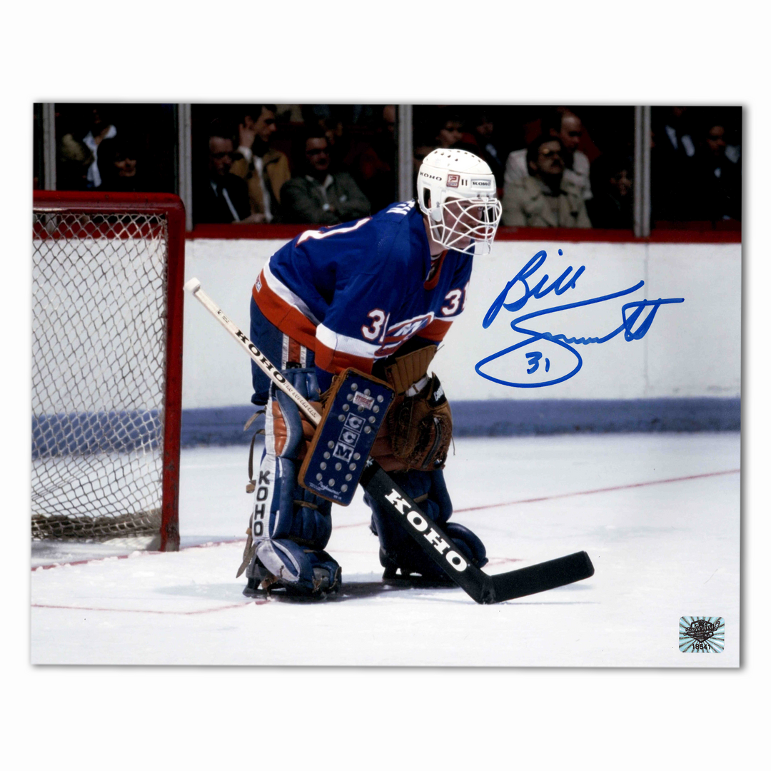 Billy Smith Autographed New York Islanders 8x10 Photo (White Helmet)
