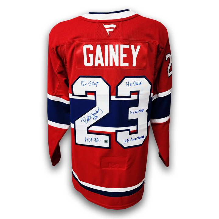 Bob Gainey Autographed Montreal Canadiens Fanatics Premium Jersey Career Inscriptions