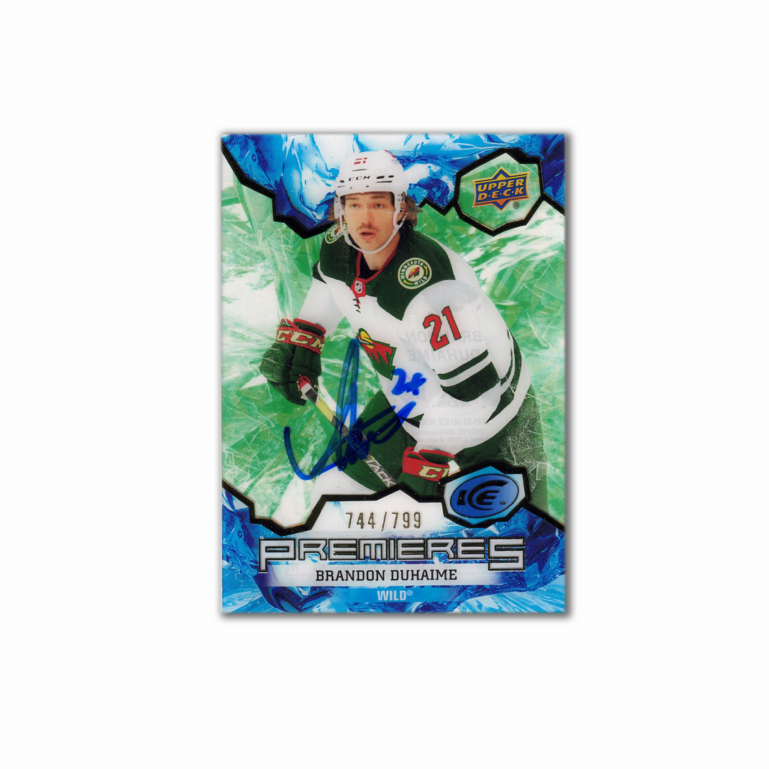 2021-22 UD Ice Premiers #202 BRANDON DUHAIME Autographed Rookie Card #/799