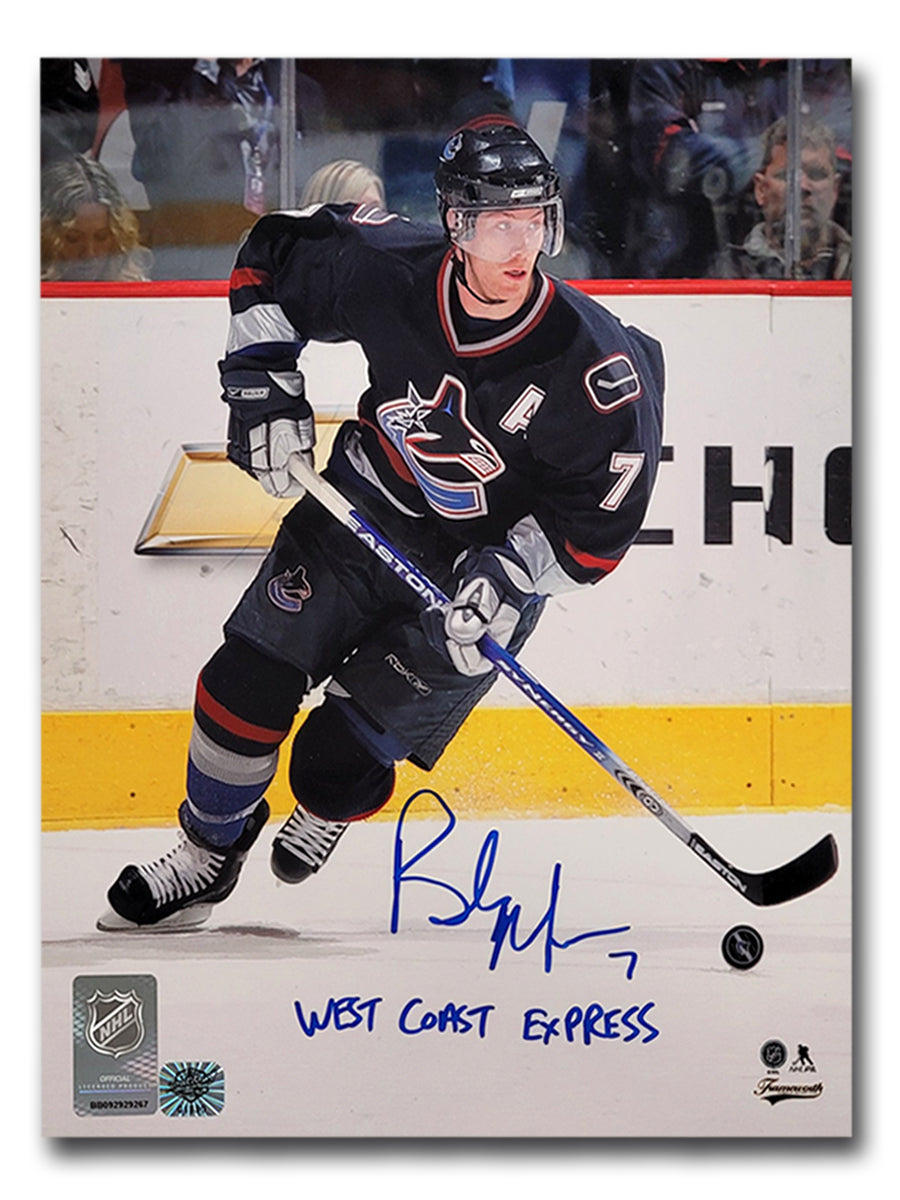 Brendan Morrison Vancouver Canucks Autographed 8x10 Photo Inscribed West Coast Express (Navy Orca)