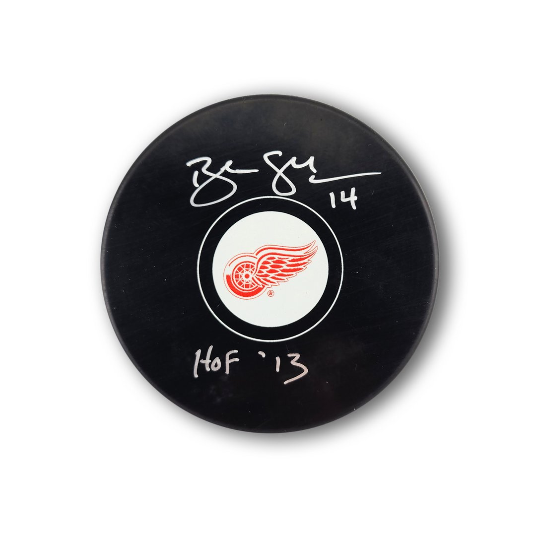 Brendan Shanahan Autographed Detroit Red Wings Hockey Puck Inscribed HOF 13
