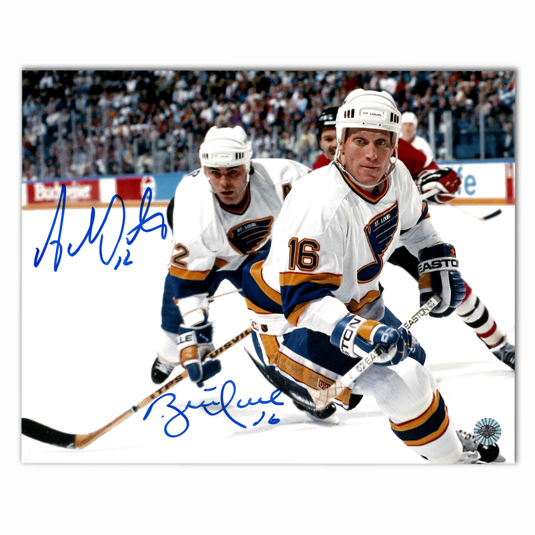 Brett Hull and Adam Oates Autographed St. Louis Blues Away 8x10 Photo