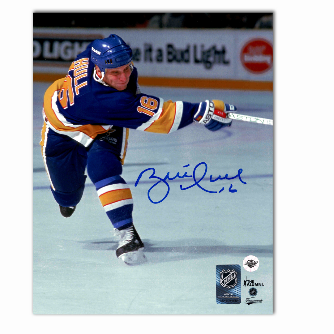 Brett Hull Autographed St. Louis Blues Slapshot 8x10 Photo