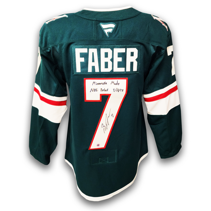Brock Faber Autographed Minnesota Wild Home Fanatics Premium Jersey Inscribed