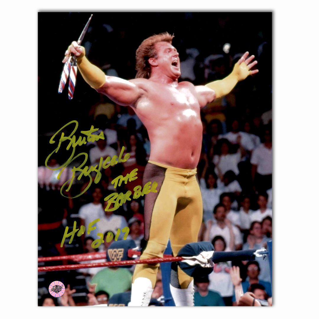 Brutus Beefcake Autographed WWE 8x10 Photo (Yellow Pants)