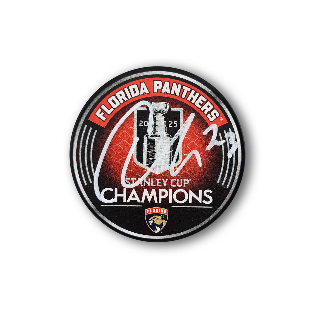 Carter Verhaeghe Autographed Florida Panthers 2025 Stanley Cup Hockey Puck