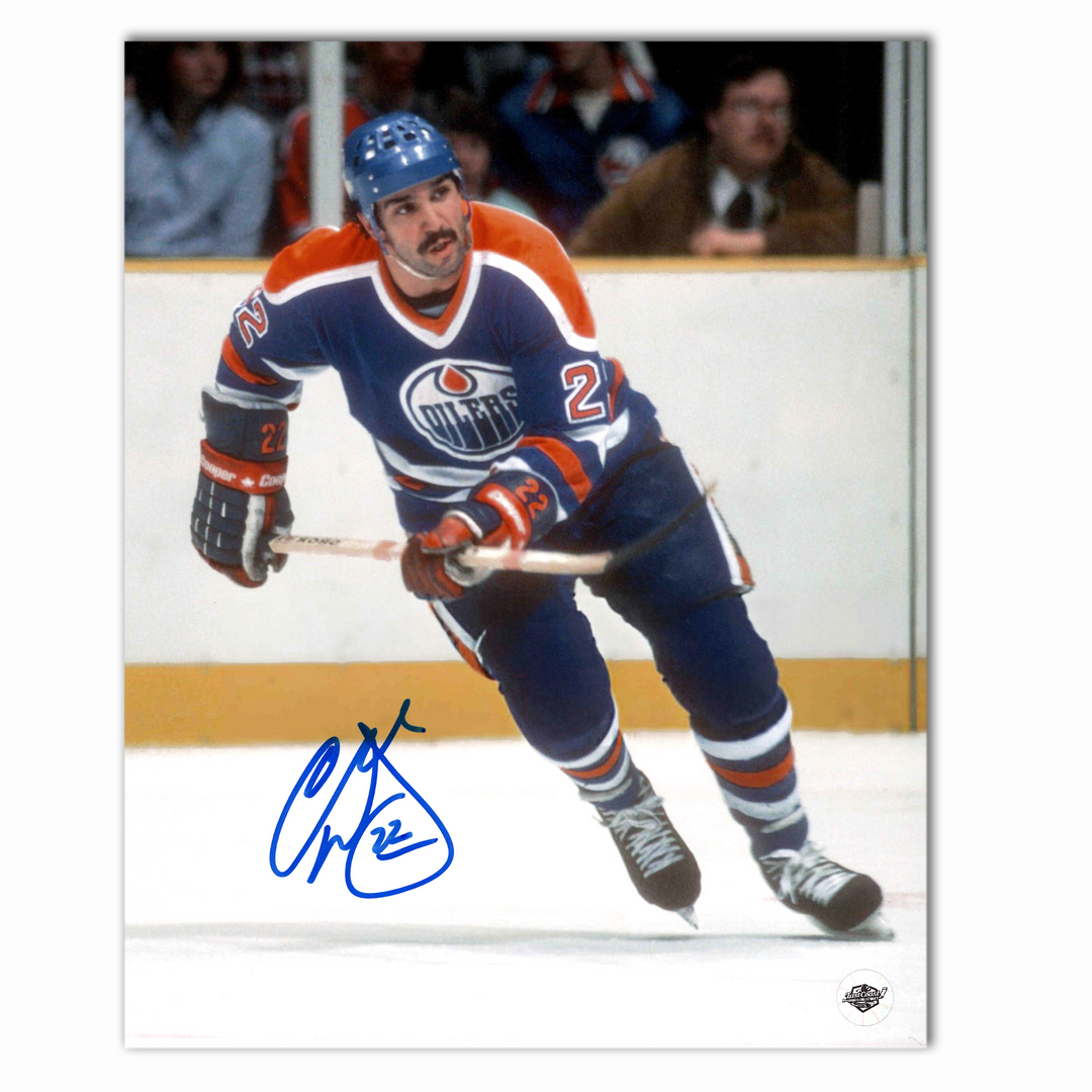 Charlie Huddy Autographed Edmonton Oilers Home 8x10 Photo (Stick in Hand)