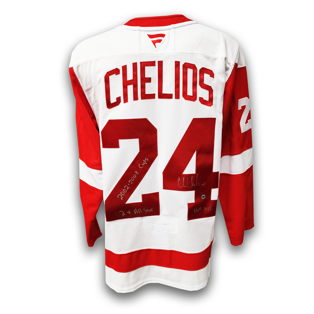 Chris Chelios Autographed Detroit Red Wings Away Fanatics Premium Career Jersey