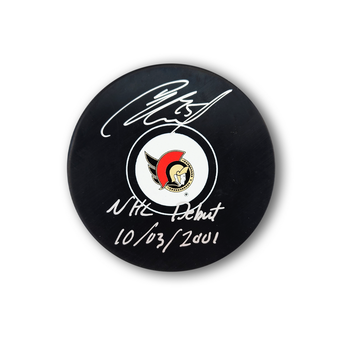 Chris Neil Autographed Ottawa Senators Hockey Puck Inscribed NHL Debut